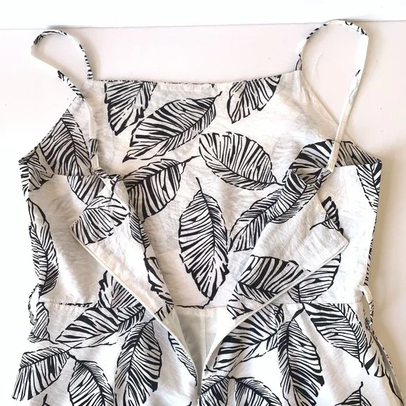 Jumpsuit Tropical Black White Strappy Wide Leg Linen Look Casual Summer Sz M/L - Picture 5 of 9